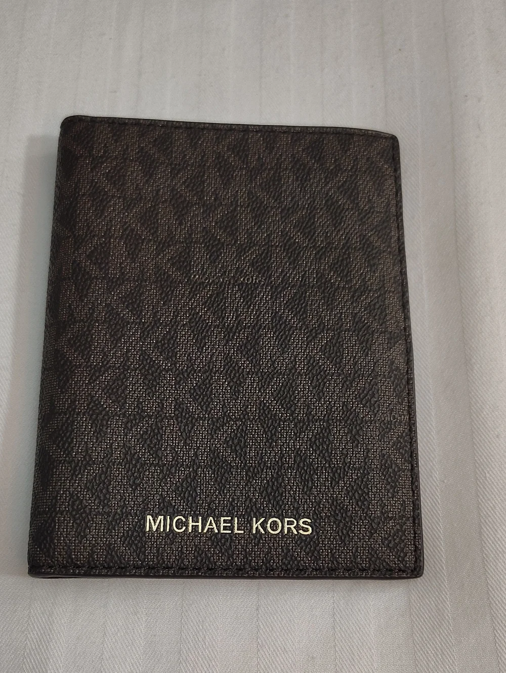Michael Kors Brown Signature Logo Passport/Card Holder with Gold Logo